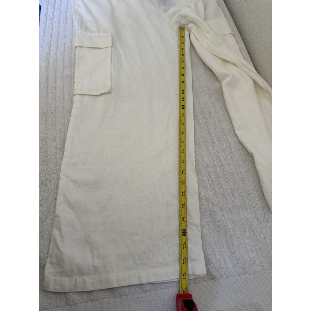New Sincerely Jules Linen Cargo Pants XL White Wide Leg High Rise Linen Blend - Picture 10 of 16